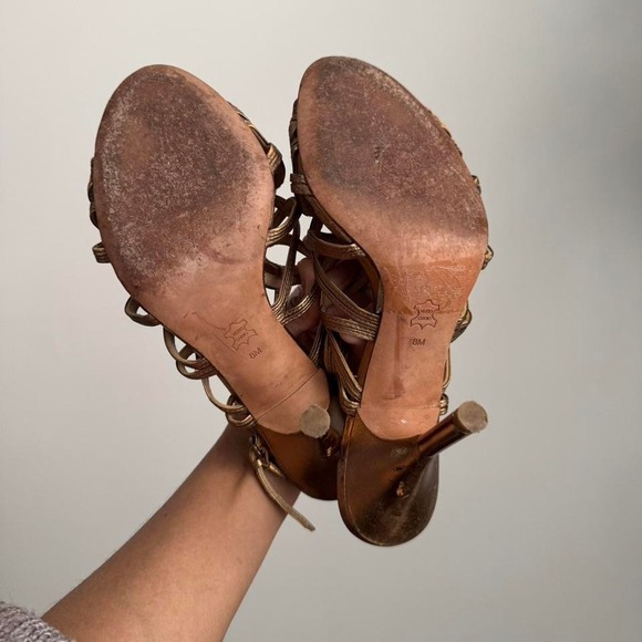 Y2K Via Spiga Gold Bronze Heel Size 8 - Picture 6 of 7